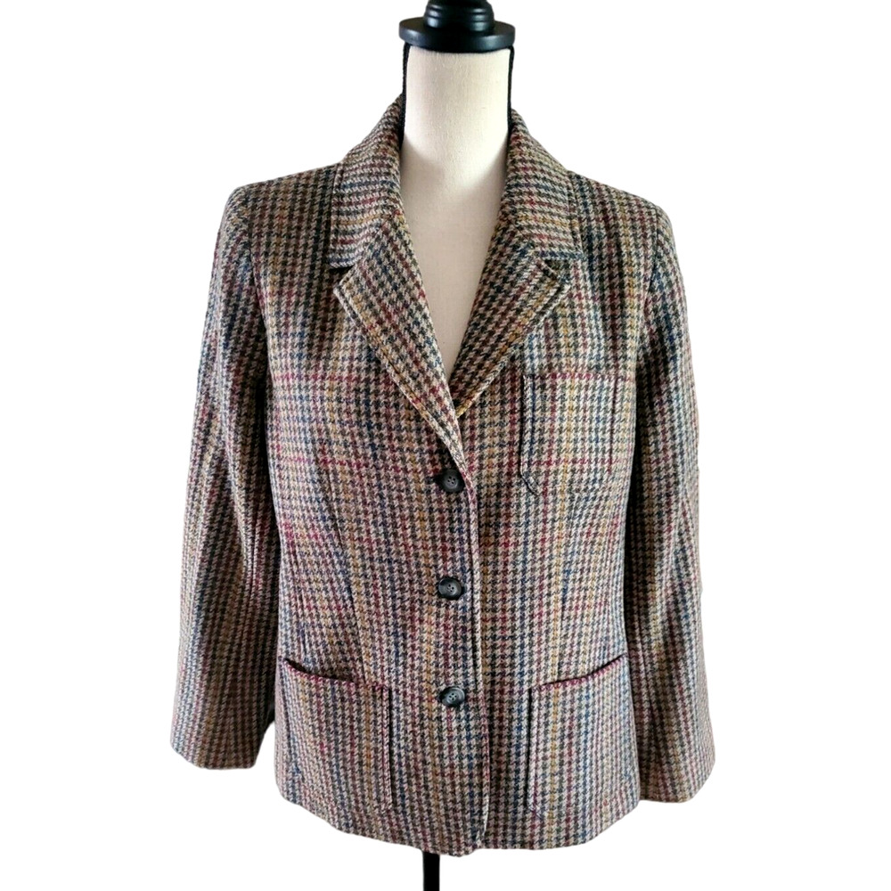 Vintage Appleseed's Petites Multi-Color Houndstooth Wool Blazer Jacket 12P